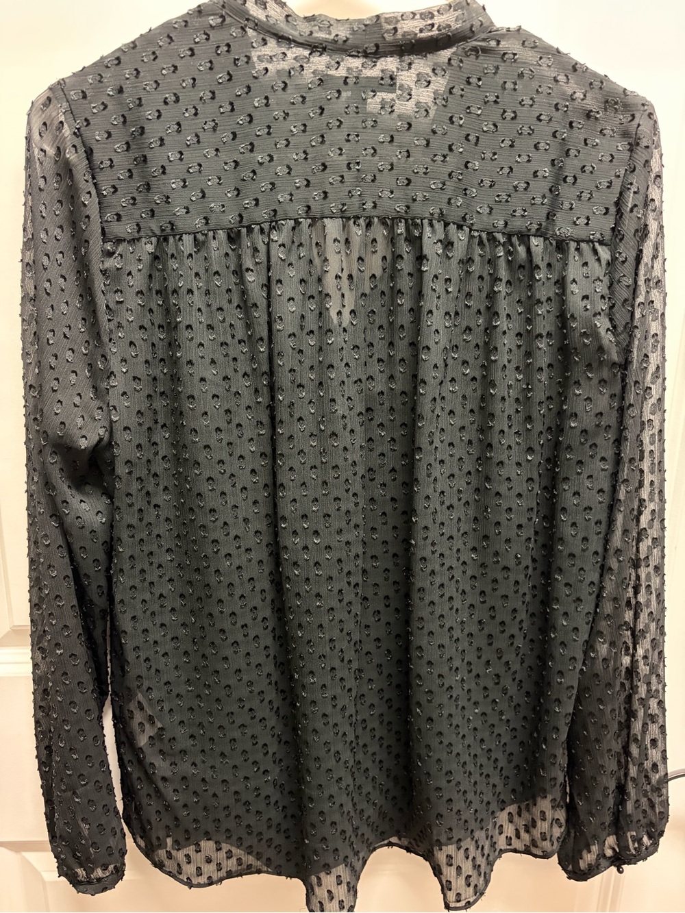 NYDJ Black Textured Dot Long-Sleeve Tie-Neck Shirt - Picture 3 of 3